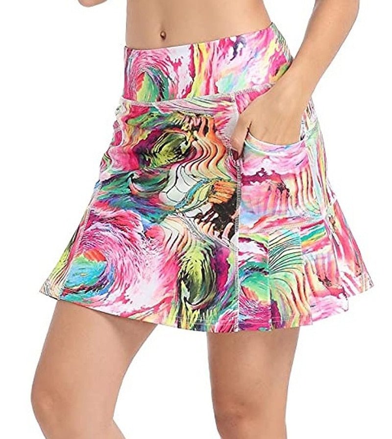 Tie-dye Print High Waist Skorts (with Pockets on both side) - Linions