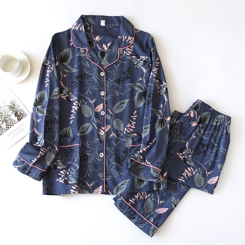 Two-piece Set Women Home Clothes for Spring and Autumn Long-sleeved Viscose Cotton Trouser Suits Women Sleepwear Pajama Set - Linions