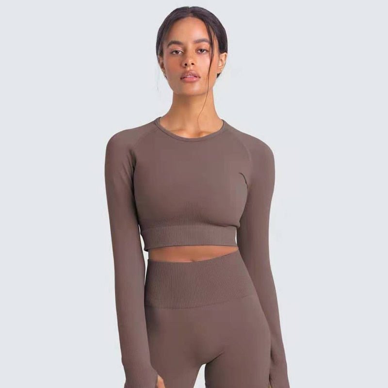 Women's Yoga Outfit Set Fitness Sports Long Sleeve Mock Neck Cropped Tops  High Waist Skinny Leggings Casual Set