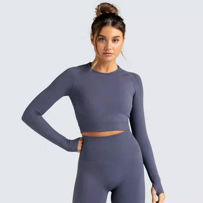 Two Piece Set Women Sportswear Workout Clothes for Women Sport Sets Suits For Fitness Long Sleeve Seamless Yoga Set Leggings - Linions