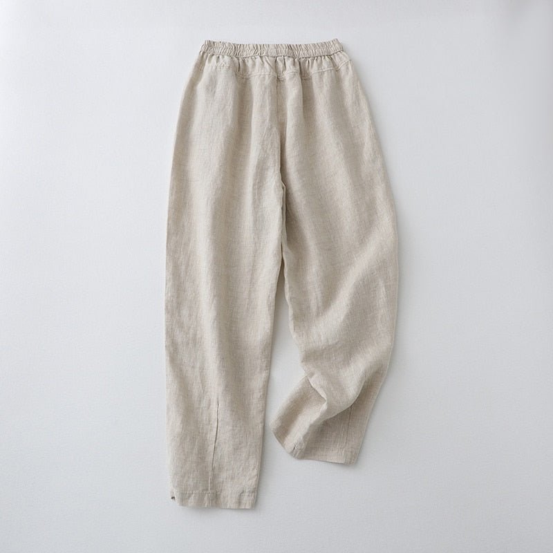 ForestYashe Women's Pants Casual Solid Cotton Linen Elastic