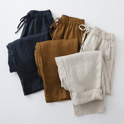 Women Summer Loose Cotton Linen Casual Pants Simple Harem Trousers K20051