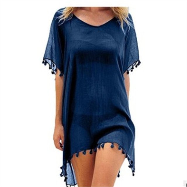 Women Blouses Loose Chiffon Dress Summer Beach Tunic Cover-Up Shirt - Linions